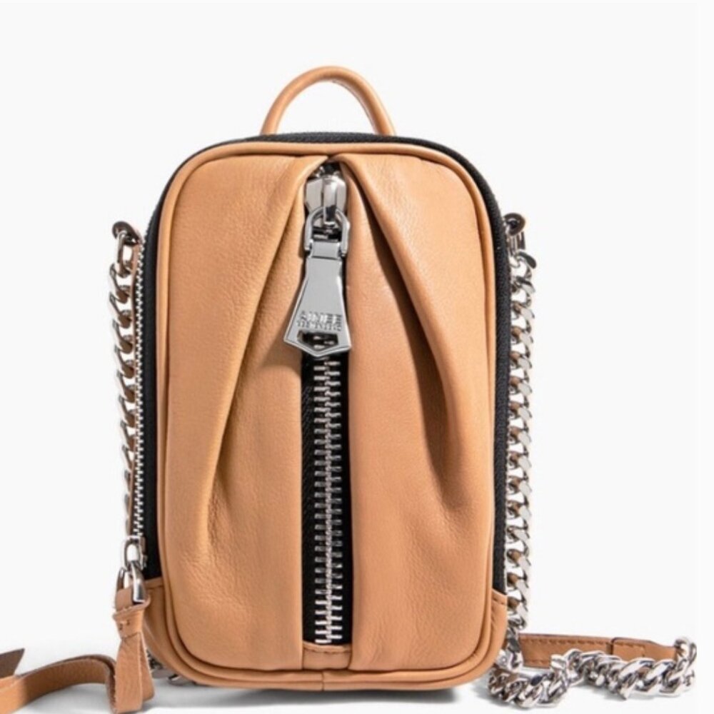 Aimee Kestenberg Camel Leather Crossbody with Silver Chain